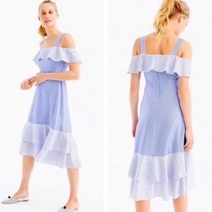 JCrew NWT True Blue Silk Striped Midi Dress size 8.